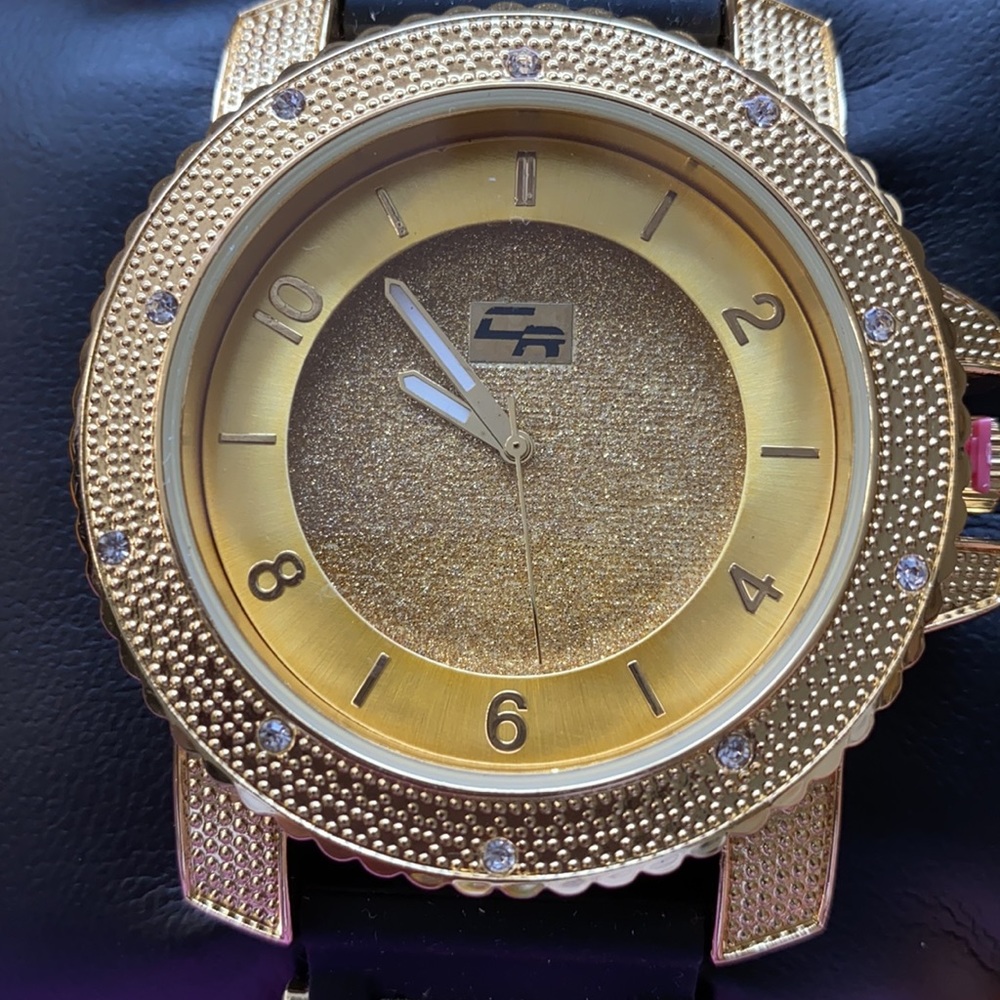 NEW*MEN black silicon gold two tone big face watch - Picture 6 of 8
